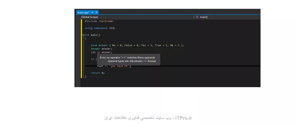سلام به همه برنامه نویسان عزیز

من تازه شروع کردم به برنامه نویسی سی پلاس پلاس در ویژوال استادیو اما این مشکل را دارم 
میشه راهمایی بفرمایید ممنون میشم ازتون 
||http://tosinso.com/files/get/f3cca7f4-55a9-42de-ab8c-e79e6b152ad9||