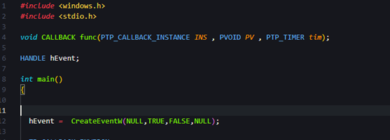 The hEvent variable should be defined globally