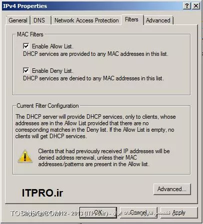 در دوقسمت قبلی از مجموعه مقالات سرویس DHCP در ویندوز سرور 2008 ،به معرفی آپشن های این سرویس و سپس نصب آن پرداختم.در این قسمت می خواهم قدمی جلوتربگذارم و به معرفی ویژگیهای این سرویس در ویندوز سرور 2008 R2 بپردازم.

در سالهای 1990،آن زمان که بازار کامپیوتر و شبکه های کامپیوتری داغ بود وشبکه های مبنی بر TCP/IP جایگاه شبکه های  NetBUI را پر نکرده بود،DHCP و مفهوم آن معنایی نداشت.چرا که در شبکه های NETBUI نیازی به آدرس دهی تعریف نشده بود.تنها کاری که در این شبکه ها باید به صورت خوب و منظم انجام می شد نامگذاری کامپیوتر ها ( آن هم هر چیزی که دوست داشتید ) و ایجاد هماهنگی های لازم جهت عدم تداخل و یکی شدن نامها با یکدیگر بود.همچنین شبکه ای که در آن مفهومی به نام Routing و مسیر یابی وجود دارد ندارد و قطعا ترافیک ایده آلی در دومین خود احساس خواهد کرد.

اما بعد از به میدان آمدن پروتکل TCP/IP و شبکه های مبنی بر آنها وسپس اینترنت،احساس پیشرفت شگرفی در آن زمان،در شبکه احساس شد، چرا که برای انجام عمل Broadcasting، همه در همان دومین و سابنت وجود نداشتند.به علاوه در آن شبکه ها امکان Routing وجود نداشت و فرآیند Name Resolution بصورت سابق قابل انجام نبود.از اینرو هم راستا با پیشرفت پروتکلی که رد شبکه ها استفاده می شده است ،نیاز به پیشرفت در برخی فرآیندها نیز احساس شد.از اینرو کل فرآیند موجود جهت انجام Name Resolution تغییر کرد و سرویس قدرتمند DNS پا به شبکه های کامپیوتری نهاد.جهت انجام فرآیند آدرس دهی نیز همه چیز نیاز به تغییر داشت چرا که در NETBUI نیازی به آدرس دهی احساس نمی شد.

در ابتدای روزهایی که TCP/IP نوپا، فعالیت خود را در شبکه های کامپیوتری شروع کرده بود، جهت انجام فرآیند آدرس دهی در شبکه های کوچک ،آدرس ها به صورت دستی به کامپیوتر ها و سیستم ها داده می شد.اما زمانی که DHCP پا به عرصه گذاشت و قابلیت آدرس دهی به صورت اتوماتیک را تعریف کرد،دیگر آدرس دهی به سیستم ها به صورت دستی معنایی نداشت.DHCP امکان دادن IP آدرس ،Subnet Maskها ، Domain Name ها، Default Gateway ها و خیلی دیگر از آپشن ها را فراهم کرد.در آن زمان به راحتی مشخص بود که DHCP سرویسی است که در شبکه ها خواهد ماند و روز به روز پیشرفت خواهد کرد.

حال امروز با گذشت 20 سال از آن روزها،دیگر آن هیجان در مورد سرویس DHCP وجودندارد.در شبکه های امروزی سرویس DHCP همانند دیگر سرویس ها طراحی و سپس پیاده سازی می شود،از دیتابیس آن بک آپ گرفته می شود ودر صورت نیاز بازگردانی می شود و در نهایت این سرویس به خوبی کار خود را انجام میدهد بدون اینکه کسی از آن شکایتی داشته باشد.اما با مطرح شدن ویندوز سرور 2008 R2 ،در این سرویس تحولاتی نیز به وجود آمد که بنده قصد دارم در این مقاله Feature های جدیدی که در ویندوز سرور 2008 R2 ایجاد شده است را به شما دوستان معرفی کنم.    

!! فیلتر کردن کلاینتها به وسیله Mac Address شان در DHCP Lease 
در ویندوز سرور 2008 R2 ، شما می توانید لییست های Allow  یا Deny برای Mac Address ها در DHCP ایجاد کنید. از این قابلیت در شبکه های وایرلس کوچک استفاده می شود.خوب حال ممکن است این سوال پیش بیاید که چرا از این قابلیت در شبکه های Wired استفاده نمی شود؟خوب به این دلیل که شما در شبکه های وایرلس به راحتی می توانید با استفاده از این قابلیت دسترسی برخی سیستم ها را به شبکه خود از طریق Mac Address کنترل کنید.تنها کافی است Mac Address مربوط به آن دستگاههایی را که نمی خواهید به شبکه شما متصل شوند را به DHCP بدهید،DHCP دیگر به این دستگاهها IP نخواهد داد.

برای اجرای این تنظیمات ابتدا لیستی از Mac Addressهایی که می خواهید آنها را Allow یا Deny کنید،تهیه کنید .سپس وارد کنسول مدیریتی DHCP  شوید و سپس IPV4 و در ادامه Filter را نیزبازکنید.خوب همانطور که مشاهده می کنید در پایین گزینه Filter ، دوگزینه Allow و Deny را مشاهده می کنید.خوب حال اگر بر روی این دو گزینه راست کلیک کنید،دوگزینه New Filter و Enable را مشاهده می کنید. جهت ایجاد لیستی از Mac Addressهایی که نمی خواهید به شبکه شما دسترسی داشته باشند،بر روی گزینه New Filter کلیک کرده و سپس مشخصاتی که از شما خواسته شده است را وارد کنید.همین کار را برای Allow یعنی کسانی که ورودشان به شبکه نباید مانعی داشته باشد انجام می دهید. در زیر می توانید روند کار را بهتر مشاهده کنید:    
 
||http://www.tosinso.com/files/get/02acd572-59b4-48fe-a633-4f807d763f1c||
||http://www.tosinso.com/files/get/d8544490-3f46-4068-858e-7a377fff0211||
 
نکته ای که باید به آن دقت داشته باشید این است که با انتخاب گزینه Enable نیز این قابلیت برای آدرس های تعریف شده فعال نخواهد شد.خوب برای فعال سازی مواردی که تعریف کرده اید علاوه بر انتخاب گزینه Enable ،باید بر روی IPV4 راست کلیک کرده و گزینه Properties را انتخاب نمایید سپس در تب Filtering گزینه های Enable Allow List و یا Enable Deny List را انتخاب کنید.بدون تیک دار بودن این گزینه ها ،به کلیه آدرس هایی که در Allow یا Deny تعریف کرده اید ،فیلترینگی اعمال نخواهد شد.
 
||http://www.tosinso.com/files/get/f47db4ea-16d0-4dbb-ac48-0114cd925edb||

به این نکته توجه داشته باشید که با فعال سازی این قابلیت، کلاینتهایی که قبلا IP آدرس دریافت میکرده اند، تا زمانی که Mac Addressشان در Allow List ها قرار نگیرند ،دیگر IP دریافت نخواهند کرد.قبل از آنکه شروع به فیلتر کردن کلاینتها از طریق Mac Addressکنید، قسمت بعدی را نیز مورد مطالعه قرار دهید.    

!! اعمال فیلترینگ در Address Lease  
در قسمت قبلی قابلیت فیلترینگ Mac Addressها را در کنسول مدیریتی DHCP معرفی و توضیح دادم.خوب همانطور که مشاهده کردید افزودن Mac Address ها به صورت تک تک و جدا کار سختی به نظر می آید.شما در همین کنسول مدیریتی DHCP اینکار را به صورت ساده تری می توانید انجام دهید.در قسمت Address Lease ،کلاینتهایی را که می خواهید عمل فیلترینگ را به آنها اعمال کنید انتخاب کرده و بر روی آنها راست کلیک کنید و گزینه Add to Filter و سپس Allow یا Deny را انتخاب کنید.شکل زیر شما را بهتر راهنمایی خواهد کرد:

||http://www.tosinso.com/files/get/9e186e4a-7f46-4277-8139-d04b00ea58de||
 
همانطور که مشاهده می کنید با راست کلیک بر روی کلاینهای انتخاب شده در Address Lease ،گزینه Add to Reservation نیز جهت انتخاب وجود خواهد داشت.در صورتی که می خواستید IP مربوط به کلاینت مورد نظر را Reserve کنید ، می توانید گزینه Add to Reserve را انتخاب کنید.بعد از انتخاب این گزینه شما پیغامی مبنی بر تائید این عملیات دریافت خواهید کرد:
 
||http://www.tosinso.com/files/get/2fd261ca-7f24-4617-b031-438a5b1484ea||

!! قابلیت Name Protection در DHCP

!! Name Protection 
همه دانند که دو سرویس DNS و DHCP ،سرویس هایی هستند که دوشادوش همدیگر در شبکه ها فعالیت می کنند .زمانیکه کامپیوتری درخواست ورود به شبکه را دارد،این درخواست خود را در شبکه Broadcast میکند،سپس نزدیکترین DHCP در شبکه جهت ورود این کامپیوتر و در پاسخ به Request آن ،به آن کامپیوتر IP میدهد،سپس سرویس DHCP Client همان کامپیوتر مورد نظر،هنگام ورود به آن شبکه IP خود را جهت ذخیره سازی به DNS میدهدو همچنین سرویس DHCP ،Hostname همان کامپیوتر را بعد از دادن IP برداشت کرده و آن را جهت ذخیره رکورد PTR متقابل به DNS میدهد.بدین صورت رکوردهای A و PTR در DNS ایجاد میشوند.به شکل زیر توجه فرمایید:

 ||http://www.tosinso.com/files/get/dee43daf-3748-49c0-be4f-2864d5e32b70||

خوب حال ممکن است در میان این IP دادنها و A و PTR رکورد ایجاد کردنها تداخلهایی به وجود آید.یکی از این تداخلها و مشکلات این است که ممکن است کامپیوتری که در شبکه IP دریافت کرده است،نام آن با نام کامپیوتر دیگری یکسان باشد. این شباهت باعث میشود که آن کامپیوتر بقای خود را از دست دهد .به این مشکل اصطلاحا Name Squitting میگویند.این مشکل در شبکه هایی که اکتیودایرکتوری مدیریت میکند و برای هر کامپیوتر نام و مشخصات منحصر به فردی را در نظر میگیرد به وجود نمی آید.همچنین در شبکه هایی که همه ی سیستم عامل ها ویندوزی هستند نیز این مشکل جایی ندارد.اما در مواردی که شما در شبکه شما هم سیستم عامل ویندوزی وجود دارد و هم سیستم عامل غیر ویندوزی این تداخل ایجاد میشود.

خوب برای رفع این مشکل در سیستم عامل های ویندوزی از قابلیت ACL ها یا Access Control List ها استفاده شد.بدین صورت که کلاینتهای ویندوزی امکان استفاده از ACL را در DNS پیدا کردند از اینرو درصورتی که  کامپیوتری بخواهد مشخصات رکورد خود را در DNS ایجاد کند و نام آن رکورد قبلا در DNS ثبت شده باشد،امکان ثبت آن برای کامپیوتر وجود نخواهد داشت.خوب با استفاده از ACLها مشکل کاملا برطرف نشد و سیستم عامل های غیر ویندوزی همچنان با این مشکل سروکار داشتند.در ویندوز سرور 2008 R2 قابلیت Name protection در DHCP سرور برای رفع این مشکل ایجاد شد.

خوب Name Protection برای حل این مشکل در DNS Server رکوردی تحت عنوان DHCID ایجاد می کند .DHCP سرور در این رکورد برای هر کامپیوتر یک ID در نظر میگیرد و سایر مشخصات آن کامپیوتر مثل نام و IP آن را نیز در آن رکورد نگهداری میکند.خوب در نهایت هر کامپیوتری که درخواست IP میدهد،DHCP  مشخصات آن را با دیگر کامپیوترهایی که دارد مقایسه میکند و در صورتی که تداخای وجود داشت از Register کردن آن کامپیوتر خودداری میکند .

این قابلیت را شما می توانید با کلیک راست بر روی IPV4  در کنسول مدیریتی DHCP و انتخاب گزینه Properties ،تب DNS و سپس گزینه configure فعالسازی کنید:
 
||http://www.tosinso.com/files/get/c3ec0c5d-5e80-4cff-9fd2-943e57998e28||
||http://www.tosinso.com/files/get/72999424-6653-44bc-b4da-078276a3a1a7||
 
بافعالسازی این قابلیت DHCP رکوردهای A و PTR را در DNS آپدیت میکند و در صورت وجود هرگونه تداخلی از آپدیت کردن DNS و ایجاد رکوردهای یکسان جلوگیری میکند.

!! ایجاد DHCP Option ی که تنها به Reservation اعمال شود
همانطور که در مقاله های قبلی در مورد Reservation و دلیل به کار بردن آن صحبت کردم،به خوبی می دانید که از این گزینه در مواردی که می خواهیم دیگر سیستم ها یا سرورهایی که به شبکه وصل می شوند دارای IP واحدی باشند،آن IP را برای آن سیستم یا سرور رزرومیکنیم.خوب حال قابلیت جدیدی که به این گزینه اضافه شده است این است که شما به راحتی با یک کلیک راست می توانید برای سیستم یا سرورهای رزرو شده DHCP Optionهای بخصوصی تعریف کنید:مثلا اینکه Default Gateway آنها متفاوت باشد یا دارای روتینگ  بخصوصی باشند.برای انجام این تنظیمات کافی است که بر روی آن IP رزرو شده ی بخصوص راست کلیک کرده و گزینه Configure Options را انتخاب کنید.در پنجره باز شده شما می توانید کانفیگ مورد نظر خود را انتخاب و در نهایت اعمال فرمایید:

||http://www.tosinso.com/files/get/85d533b0-abf2-4c1c-9fb9-a2b4b19eb385||
||http://www.tosinso.com/files/get/94a1ea47-517e-46de-8d4d-002e661e00bf||
 
!! یکپارچه بودن DHCP با NAP
NAP یا Network Access Protection که به نوعی Network Access Control است،سرویسی است که دسترسی سیستم ها ی خارج از شبکه را به شبکه داخلی امکانپذیر میکند.با توجه به اینکه مهندس نصیری یک مجموعه مقالات 8 قسمتی در مورد NAP نوشته اند،برای کسب اطلاعات بیشتر در مورد این سرویس می توانید به این مقالات مراجعه فرمایید.بهصورت کلی سرویس NAP برای کنترل دسترسی ها به شبکه از سه روش استفاده میکند:
*
•	DHCP Enforcement 
•	IPsec Enforcement 
•	802.1X Enforcement
*
در این مقاله اولین روش را مورد بررسی قرار میدهیم.با استفاده از روش اول،دسترسی سیستم های خارج از شبکه به شبکه داخلی شرکت یا سازمان،از درگاه DHCP خواهد گذشت.بدین صورت سیستم ها زمانی می توانند به شبکه داخلی دسترسی پیدا کنند که DHCP به آنها IP داده باشد.خوب برای انجام تنظیمات مربوط به این سرویس،بر روی IPV4 راست کلیک کنید و گزینه Properties را انتخاب کنید و در نهایت وارد تب Network Access Protection شوید.در این تب شما گزینه های زیر را خواهید دید:
*
•	Enable on all scopes 
•	Disable on all scopes
*
با انتخاب گزینه اول این قابلیت برای کلیه Scope ها فعال خواهد شد ،درصورتی هم که قصد غیرفعال کردن آن را داشتید می توانید گزینه دوم را انتخاب کنید.در قسمت پایین این تب نیز رفتار DHCP در برخورد با کلاینتهای خارج از شبکه را مشخص میکنید.با انتخاب Full Access کلاینتها دسترسی کامل خواهند داشت،در Restricted Access دسترسی آنها محدود است و در Drop Client Packet در صورتی که کلاینتها شرایط لازم جهت ورود به شبکه را نداشتند ،بسته آنها به دور انداخته خواهد شد.شکل زیر شما را بیشتر راهنمایی خواهد کرد:

||http://www.tosinso.com/files/get/02d261b0-8e69-4a1c-9cae-e95144febb8f||
 
!! پیشرفت در قابلیت log برداری DHCP
از دیگر قابلیت های DHCP قابلیت Logبرداری است.با استفاده از Log برداری شما می توانید اطلاعات زیادی از DHCP سرور در ویندوز سرور 2008 R2 به دست بیاورید.با اعمال هر تغییری در تنظیمات DHCP ، شما می توانید اطلاعات مربوط به آن تغییرات را در Event viewer مشاهده کنید .همچنین به صورت روزانه ازفعالیت رکوردهای DHCP دراین مسیر %Systemroot%\system32\DHCP ، گزارش ها ذخیره میشوند.شکل زیر نمونه ای از این گزارش گیری می باشد:

||http://www.tosinso.com/files/get/c807007f-ec6e-4efc-9138-cd58af3d9c04||
 
همچنین شما می توانید از DHCP Server Events Tool MMC snap-in برای به دست آوردن این اطلاعات استفاده کنید.برای کسب اطلاعات بیشتر به این |لینک::http://blogs.technet.com/b/teamdhcp/archive/2009/03/20/tool-to-read-dhcp-server-events-for-windows-server-2008-r2.aspx| مراجعه کنید.

!! DHCP Split Scope
برای اینکه یک DHCP اصطلاحا SOF یا Single Point  of Failure در شبکه شما نباشد،بهتر است که از قابلیت DHCP Split Scope استفاده کنید. در گذشته اینکار به صورتی دستی انجام میشده است اما این قابلیت در ویندوز سرور 2008 R2 رشد بسیاری داشته است و Wizard آن به راحتی قابل اعمال وپیاده سازی است. در مورد DHCP Split Scope جناب مهندس شمس آبادی در مقاله |آموزش راه اندازی Split-DHCP یا قانون 80/20 در DHCP::http://www.tosinso.com/Articles/Details/538/%D8%A2%D9%85%D9%88%D8%B2%D8%B4%20%D8%B1%D8%A7%D9%87%20%D8%A7%D9%86%D8%AF%D8%A7%D8%B2%DB%8C%20Split-DHCP%20%DB%8C%D8%A7%20%D9%82%D8%A7%D9%86%D9%88%D9%86%2080-20%20%D8%AF%D8%B1%20DHCP| به خوبی توضیح داده اند.در اینجا تنها محل انجام این تنظیم به شما دوستان معرفی خواهد شد ( چرا که بیشتر از این در حوصله این مقاله  نمی گنجد ).برای انجام اینکار، بر روی Scope ی که میخواهید آن را تقسیم یا Split کنید راست کلیک کرده و گزینه Advanced  و سپس Split Scope را انتخاب کنید.به شکل زیر دقت کنید:

||http://www.tosinso.com/files/get/015158b7-23d3-4064-9468-c9f623a9dcf3||
 

!! نتیجه گیری:
با توجه به نقش مهم و غیرقابل حذف سرویس DHCP در شبکه،این سرویس روز به روز به قابلیت های آن در سیستم عامل های جدید اضافه می شود.در این مقاله سعی بر آن داشتم که برخی از Feature ها و قابلیت هایی که در ویندوز سرور 2008 R2 به این سرویس اضافه شده است را به خدمت شما دوستان معرفی کنم.در مقاله بعدی نحوه ی Troubleshooting و Back up گیری از این سرویس را به خدمت شما دوستان ارائه خواهم داد.



نویسنده : فاطمه قرباوی
منبع : |جزیره سرویس های شبکه مایکروسافت وب سایت توسینسو::https://tosinso.com/microsoft|
هرگونه نشر و کپی برداری بدون ذکر منبع دارای اشکال اخلاقی می باشد. 