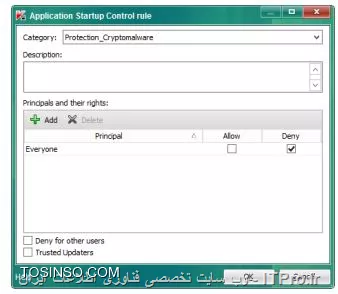 !! مسدودسازی اجرای یک برنامه ناشناس 
* ماشین های DC - Security-Center را روشن کنید 

* ماشین  PC1 را روشن کنید 

- Security-Center 

1- در Administration Console بروید 

2- باز کنید Application categories 

3- کلیک Create a category 

||https://tosinso.com/files/get/33bc6b30-e0bf-40a1-8f00-0d32864ae9ea||

4- روی بالاترین گزینه کلیک کنید 

||https://tosinso.com/files/get/a23db86e-9098-4d93-8bae-9478ce9cd228||

5- نام دسته بندی Protection_Cryptomalware و Next کنید 

||https://tosinso.com/files/get/aba2b412-021e-4b3d-ab8b-b1547107bdc5||

6- فایل Conditions_Protection_Cryptomailware.txt را کپی کنید و آن را باز کنید ( این فایل توسط نویسنده ایجاد شده و هدف فقط آموزش است )

||https://tosinso.com/files/get/68c5f0fd-5d60-4ca8-839c-2a67cc90b8bc||

7- حالا از لیست Add را بزنید 

8- در لیست روی Application folder بروید 

||https://tosinso.com/files/get/f3a41382-acd6-4d39-9b09-35767b6e59f0||

9- حالا به صورت زیر خط زیر را در Conditions_Protection_Cryptomailware.txt کپی کنید 

||https://tosinso.com/files/get/9e1025ce-f10d-423d-8e84-a275440243c9||

10- در مسیر زیر خط را پیست کنید 

||https://tosinso.com/files/get/5509d43d-9a6a-48da-bb1f-6cad62b582a5||

11- در واقع ما مسیر فایل Conditions_Protection_Cryptomailware.txt را شبیه سازی کردیم حالا Next کنید 

||https://tosinso.com/files/get/dfacface-3837-4b63-9166-3e4492815f23||

12- حالا Next را بزنید و در لیست روی KL category کلیک کنید 

||https://tosinso.com/files/get/8cad9a05-7be4-4399-b8b3-9c284af42110||

13- حالا تمامی باکس های KL categories انتخاب کنید و OK را بزنید 

||https://tosinso.com/files/get/a84d6c33-76c0-4043-8826-e7184808efce||

14- روی figuring conditions for exclusion of applications from categories و  Next کنید 

||https://tosinso.com/files/get/9159c9b1-50fc-4ccb-8786-939edc2881b4||

15- روی Finish کلیک کنید 

||https://tosinso.com/files/get/6d444193-2e2a-417a-9224-21ce81a39a19||

- تغییر در پالیسی برای جلوگیری از اجرای فایل توسط کاربران 

1- وارد Workstations و روی تب Policies کلیک کنید 

||https://tosinso.com/files/get/650bdf2e-5bea-4c36-8d08-2b9045254907||

2- حالا پراپرتیس KES 10 SP2 workstation policy را بگیرید 

3- حالا Application Startup Control باز کنید 

||https://tosinso.com/files/get/6e1cccdc-9a94-456e-bb5a-30a903e0825b||

4- کلیک کنید Add

||https://tosinso.com/files/get/f63b9598-8918-4f83-be93-93248dc08905||

5- روی OK کلیک کنید 

6- مجدداً OK را بزنید 

||https://tosinso.com/files/get/ba162616-d646-477f-9ff3-88c773081d39||

7- حالا منتظر باشید تا پالیسی اعمال شود 


نویسنده : سید احمد توسلی
منبع : |جزیره امنیت اطلاعات و ارتباطات وب سایت توسینسو::https://tosinso.com/security|
هرگونه نشر و کپی برداری بدون ذکر منبع و نام نویسنده دارای اشکال اخلاقی است