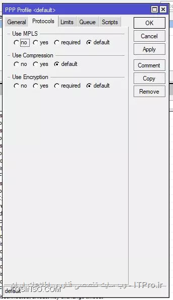 اگر با PPPoE Client به مودم ارتباط داری از قسمت Profile برین به default و در سربرگ جنرال Change TCP MSS  و بزارین روی default و OK کنید 
از قسمت کانکشن PPPoE هم پروفایل و بزارید روی حالت  default .
||https://network.tosinso.com/files/get/939c78c6-d00c-4390-bd21-f72071829e2c||||https://network.tosinso.com/files/get/f7d6db5e-a0f5-4c37-a9ca-7590b4ebbd9a||||https://network.tosinso.com/files/get/88d54417-129b-469a-9554-8227cc4b67ac||