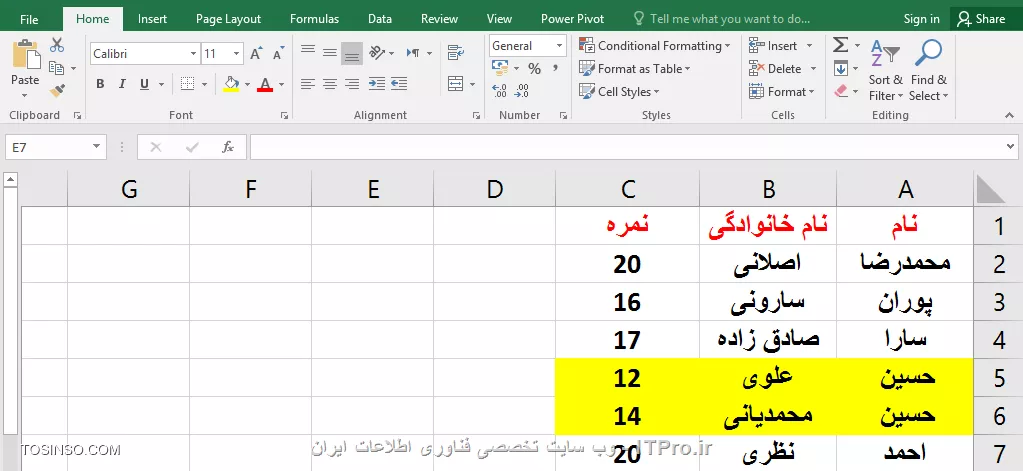 با سلام خدمت همه ITPRO های عزیز و دوستداشتنی ،در ادامه بخش اول مقاله انواع روش های مرتب سازی در اکسل با شما همراه هستیم . در ابتدای اون مقاله گفتیم که یکی از مباحث بسیار کاربردی در مجموعه نرم افزار آفیس قابلیت مرتب سازی یا همان Sort می باشد. این قابلیت در نرم افزار اکسل بسیار پرکاربرد تر و برجسته تر می باشد چون معمولا بحث محاسبات در این نرم افزار صورت می گیرد این ویژگی کمک زیادی به کاربران آن در انجام راحت تر این محاسبات و مرتب سازی آنها می کند. مثلا همین الان کاربران برتر در این وب سایت را در نظر بگیرید که به ترتیب از امتیاز بالا به پایین مرتب شده اند این یک نمونه مرتب سازی نزولی می باشد. ما در این مقاله به بررسی انواع مرتب سازی یا SORT های باقیمانده می پردازیم. 

1- مرتب سازی ستونی (Columns) در اکسل
2- مرتب سازی سطری (Rows) در اکسل 
3 - مرتب سازی صعودی (از A به Z) بر اساس محتویات سلول ها در اکسل
4 -مرتب سازی نزولی (از Z به A) بر اساس محتویات سلول ها در اکسل
*5- مرتب سازی بر اساس یک یا چند ستون یا سطر در اکسل*
*6 - مرتب سازی بر اساس لیست در اکسل*
*7 - مرتب سازی بر اساس رنگ سلول ها در اکسل*
*8 - مرتب سازی بر اساس رنگ فونت محتویات سلول ها در اکسل*
*9 - مرتب سازی بر اساس آیکون های سلول ها در اکسل*

در ادامه با روش پنجم مرتب سازی از لیست بالا  این آموزش رو ادامه می دهیم .

*5- مرتب سازی بر اساس یک یا چند ستون یا سطردر اکسل *
ما در بخش یک این مقاله فقط به مرتب سازی صعودی و نزولی در حد یک ستون یا سطر پرداختیم . اما در واقع اکثر کاربرگ های اکسل شامل اطلاعات در چندین سطر یا ستون می باشد . گاها چون این اطلاعات مرتبط به هم هست ما باید همه آنها را با هم مرتب کنیم و گاهی هم دربین سطرها و ستون های زیادی که شامل اطلاعات هست ما فقط می خواهیم یک سطر یا ستون را مرتب سازی کنیم . ما در این مثال می خواهیم سه ستون را که شامل اطلاعاتی مرتبط بصورت سطری هست را مرتب سازی کنیم. ستونی را که می خواهیم بر اساس آن مرتب سازی را انجام دهیم انتخاب می کنیم که ما در اینجا بر اساس ستون نام خانوادگی اینکار را انجام می دهیم. سپس روی یکی از گزینه های مرتب سازی صعودی و یا نزولی کلیلک می نماییم.

||http://tosinso.com/files/get/7bde2ba1-6da1-46b8-99bc-434aa0d2b569||

با کلیلک کردن روی گزینه مرتب سازی صعودی پنجره کوچکی ظاهر می شود به شکل زیر 

||http://tosinso.com/files/get/9ac53e38-df3e-44ac-8a6e-6dbb88bacef0||

که شامل دو گزینه می باشد .گزینه اول Expand The Selection به این معنی که تمام ستون های مجاور هم به همراه محدوده انتخابی مرتب سازی می شوند.

||http://tosinso.com/files/get/d27cb965-ce51-4500-8044-9942dd39e686||

گزینه دوم Continue with The Current Selection به این معنی که فقط محدوده انتخابی مرتب سازی می شود.

||http://tosinso.com/files/get/a3c5963c-c34b-4054-9ae2-f5b6734a4665||

||http://tosinso.com/files/get/be9405c9-3bfd-422d-a2fc-08a10fa9b0ee||

در تصویر زیر مشاهده می کنید که فقط ستون نام خانوادگی مرتب سازی شده است و اطلاعات دو ستون دیگر تغییری نکرده است . با توجه به اینکه معمولا یک کاربرگ اکسل شامل سطرهایی از اطلاعات مربوط به یک موضوع خاص می باشد ، معمولا در انجام این نوع مرتب سازی دقت لازم را داشته باشید که باعث بهم ریختگی اطلاعات شما نشود .

||http://tosinso.com/files/get/c818c6fb-8770-4947-bb13-c58dfa13a5c5||

روش مرتب سازی برای سطرها هم همانند روش بالا نیز می باشد .یک نکته قابل توجه در این روش این هست که گاها شما در هنگام مرتب سازی بر اساس یک ستون ممکن است به موارد مساوی در آن بخش برخورد کنید در اینجا شما می توانید ملاک مرتب سازی در آن ستون را بر اساس ستون های دیگر مشخص کنید .در مثال زیر ما مرتب سازی را براساس ستون نام بصورت صعودی انجام می دهیم اما با دو نام یکسان روبرو می شویم و ملاک مرتب سازی را برای این موارد ستون نام خانوادگی انتخاب می کنیم و در آن نوع مرتب سازی را روی نزولی قرار می دهیم .

||http://tosinso.com/files/get/f7e41b00-91f8-49fc-a747-9b72a4c13124||

||http://tosinso.com/files/get/db640466-2f1c-4c1e-86bf-3e1e8164489d||

با استفاده از گزینه Add Level در تصویر زیر یک مرحله دیگر جهت مرتب سازی اضافه می کنیم و آن را روی ستون نام خانوادگی و از بزرگ به کوچک تنظیم می نماییم.

||http://tosinso.com/files/get/8db87dbc-fa6d-4765-8600-20dabc52568b||

در تصور زیر مشاهده می کنید که به نسبت قبل از مرتب سازی دو نام خانوادگی که اسامی یکسانی داشتند جابجا شده اند .

||http://tosinso.com/files/get/b34a0ee1-d56f-4244-8de5-6d29e8943607||

*6 - مرتب سازی بر اساس لیست در اکسل*
بعضی مواقع می توانیم مرتب سازی را براساس لیست هاانجام دهیم . مثلا روزها و ماه ها ی لاتین بصورت پیش فرض در لیست های اکسل موجود می باشند چنانچه شما لیست خاصی مد نظرتان هست می توانید آن را بسازید و بر اساس آن مرتب سازی را انجام نمایید .ابتدا محدوده مورد نظر جهت مرتب سازی را انتخاب نمایید در کادر Sort در قسمت Order گزینه Custom List را انتخاب نمایید و گزینه New List را انتخاب و لیست مورد نظرتان را به ترتیب وارد نمایید و سپس گزینه Add را انتخاب تا به لیست های پیش فرض اکسل اضافه گردد.

||http://tosinso.com/files/get/44777d33-e132-4633-8f7a-0b1524f75f30||

||http://tosinso.com/files/get/ce2dfb62-a672-4161-b8cd-6947686593d5||

مرتب سازی بر اساس لیست ساخته شده  را در تصور زیر مشاهده می کنید.

||http://tosinso.com/files/get/42621836-7fe7-4d47-b2c4-9a5411516da2||

*7 - مرتب سازی بر اساس رنگ سلول ها در اکسل*
یکی از روش های جالب مرتب سازی بر اساس *رنگ سلول ها* می باشد. برای انجام اینکار محدوده مورد نظر را انتخاب و در کادر SORT به تعداد مورد نیاز روی گزینه Add Level کلیلک می نماییم و در بخش SORT ON گزینه Cell color را انتخاب می نماییم  و در بخش Order  نوع چینش ترکیب رنگ را برای سطرهای مختلف انتخاب می نماییم.

||http://tosinso.com/files/get/a44e4179-ea16-4efc-9af6-2fdd17e7d4cf||

||http://tosinso.com/files/get/6e2d3f9a-bc5c-4830-a05d-190b3bcb7362||

مرتب سازی بر اساس چینش مشخص شده را در تصویر زیربر اساس رنگ سلول ها  مشاهده می نمایید.

||http://tosinso.com/files/get/94f532c8-285f-4d4a-a56f-7ad440dffc27||

*8 - مرتب سازی بر اساس رنگ فونت محتویات سلول ها در اکسل*
 روش متفاوتی دیگر جهت مرتب سازی سلول ها در اکسل که بر اساس *رنگ فونت محتویات سلول ها* انجام می گیردو برای انجام اینکار محدوده مورد نظر را انتخاب و در کادر SORT به تعداد مورد نیاز روی گزینه Add Level کلیلک می نماییم و در بخش SORT ON گزینه font color را انتخاب می نماییم  و در بخش Order  نوع چینش ترکیب رنگ را برای سطرهای مختلف انتخاب می نماییم.

||http://tosinso.com/files/get/9a494c22-2354-4381-892a-66665f958c53||

||http://tosinso.com/files/get/a7d6656c-5dae-4a04-adde-1880c6f8b39a||

مرتب سازی بر اساس چینش مشخص شده را در تصویر زیر بر اساس رنگ فونت ها  مشاهده می نمایید.

||http://tosinso.com/files/get/136aea32-1905-4877-a6b5-e9ae68aabedd||

*9 - مرتب سازی بر اساس آیکون های سلول ها در اکسل*
و باز هم روش جالب دیگر جهت مرتب سازی سلول ها در اکسل که بر اساس *آیکون های موجود در سلول ها* انجام می گیرد جهت استفاده از این آیکون ها بایدبه بخش Conditional Formatting  و گزینه Sets Icon مراجعه نمایید. جهت اطلاع از کاربرد های دقیق این بخش به مقاله زیر مراجعه نمایید.
|ویژگی های جالب Conditional Formatting در نرم افزار اکسل (Excel)::https://tosinso.com/articles/42797/Conditional-Formatting-%da%86%db%8c%d8%b3%d8%aa%d8%9f-%d9%85%d8%b9%d8%b1%d9%81%db%8c-%d9%82%d8%a7%d8%a8%d9%84%db%8c%d8%aa-%d9%82%d8%a7%d9%84%d8%a8-%d8%a8%d9%86%d8%af%db%8c-%d8%b4%d8%b1%d8%b7%db%8c-%d8%af%d8%b1-%d8%a7%da%a9%d8%b3%d9%84(excel)|
||http://tosinso.com/files/get/80665d9d-628b-43e0-a733-6c56dd6b4007||

و برای انجام اینکار محدوده مورد نظر را انتخاب و در کادر SORT به تعداد مورد نیاز روی گزینه Add Level کلیلک می نماییم و در بخش SORT ON گزینه Cell Icon را انتخاب می نماییم  و در بخش Order  نوع چینش آیکون ها را برای سطرهای مختلف انتخاب می نماییم.

||http://tosinso.com/files/get/7b98f5a0-c2f1-4588-8a04-148fc0ff6700||

مرتب سازی بر اساس چینش مشخص شده را در تصویر زیر بر اساس آیکون ها مشاهده می نمایید.

||http://tosinso.com/files/get/45a82ce4-0b9c-4cce-95db-52d70bfb0667||

امیدوارم که مفید واقع شده باشد.

نویسنده : احمد نظری
منبع : |جزیره مبانی کامپیوتر و مهارت های هفتگانه وب سایت توسینسو::https://tosinso.com/icdl|
هرگونه نشر و کپی برداری بدون ذکر منبع و نام نویسنده دارای اشکال اخلاقی می باشد.  