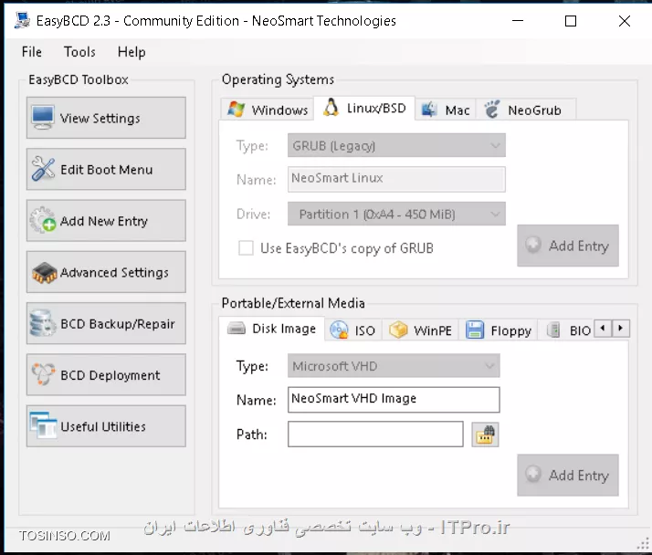 <right>
<center>
من یه مشکلی دارم تو برنامه easybcd وقتی میخوام برم برای لینوکس بوت بسازم نمیشه همه گزینه ها غیرفعال هستش
از تو بایوس گزینه secure boot رو هم غیرفعال کردم ولی بازم نمیشه اینم عکس
||https://linux.tosinso.com/files/get/bddfa711-aa4b-4ab3-8922-666b3f03f8a5||


موقع ورودبه easybcd این ارور میادش 
||https://linux.tosinso.com/files/get/f810c1bb-e879-4afe-952a-407d201e8d27||

مدل لپ تاپ هم
HP Notebook - 15-ay118ne
هستش ممنون میشم کمک کنید :(



<center>
<right>