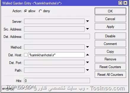 ||https://mikrotik.tosinso.com/files/get/fa362417-c6e9-4258-a2fd-d59ca0fc49b6||
در قسمت walled garden  به این روش سایت مورد نظرت accept کن البته * اول و آخرش همین نکتشه