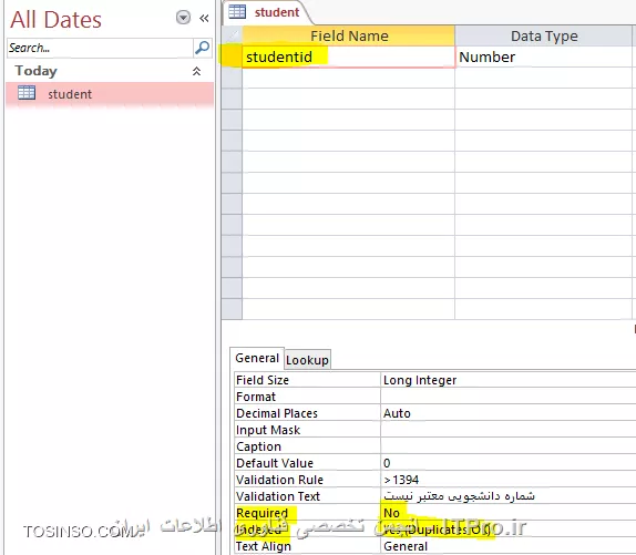 آموزش اکسس 2016 (Access) قسمت 9 : ایجاد پایگاه داده و Field