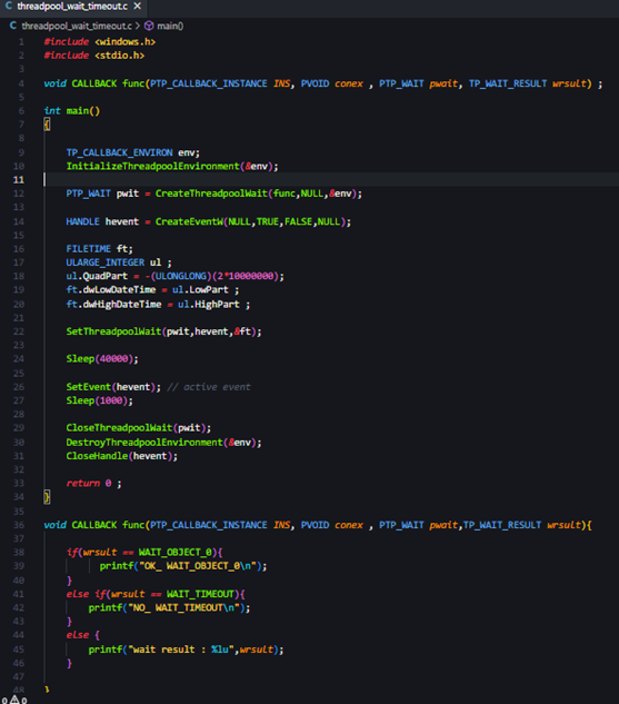 Complete ThreadPoolWait code in C language