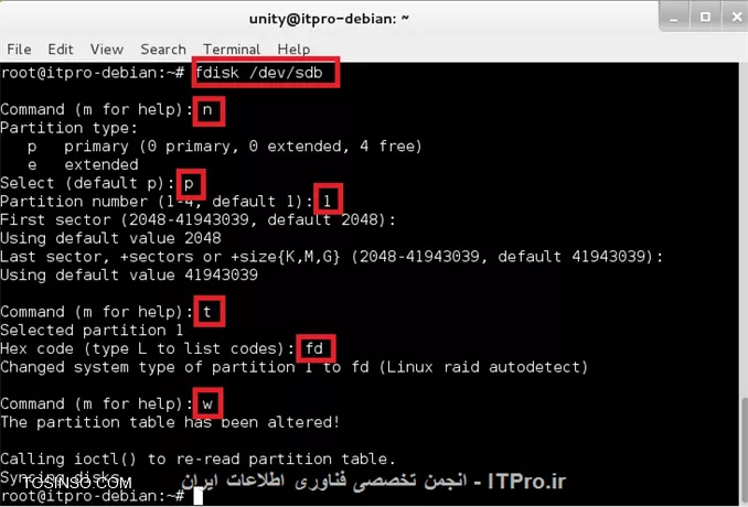 تصویر مربوط به ایجاد اولین پارتیشن در دیسک اول با قابلیت RAID