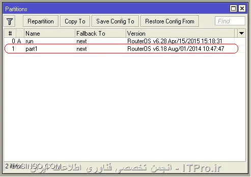  من يه روتربرد ميکروتيک مدل RB951Ui-2HnD دارم در قسمت Partitions يه پارتيشن اضافه شده و يه ميکروتيک ديگه نصب شده الان چطور ميتوانم اون پارتيشن رو حذف کنم؟!
||http://tosinso.com/files/get/fe5b47cb-6bf5-4f4b-b6d4-e004ba32a90e||